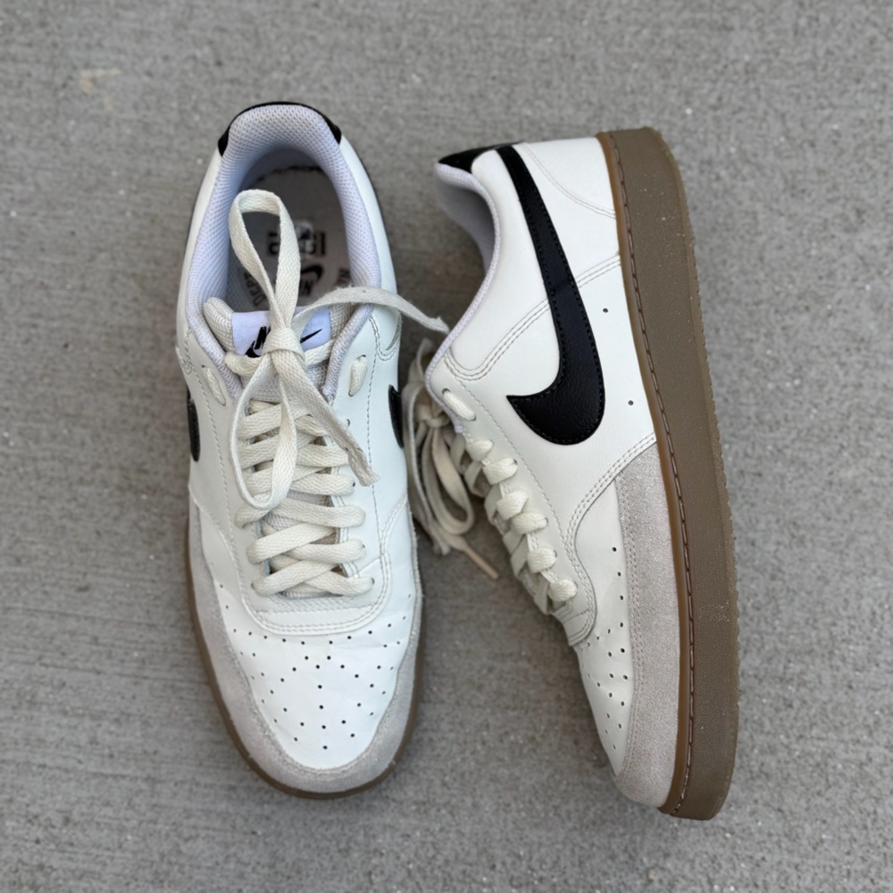 Nike Court Vision Low in the Sail/Light Orewood Brown/White/Black colorway